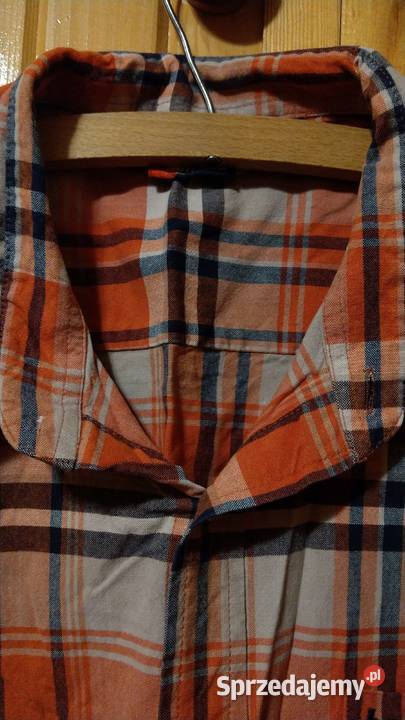 Koszula w kratkę pomarańczowo granatowa haft Warszawa sprzedam
