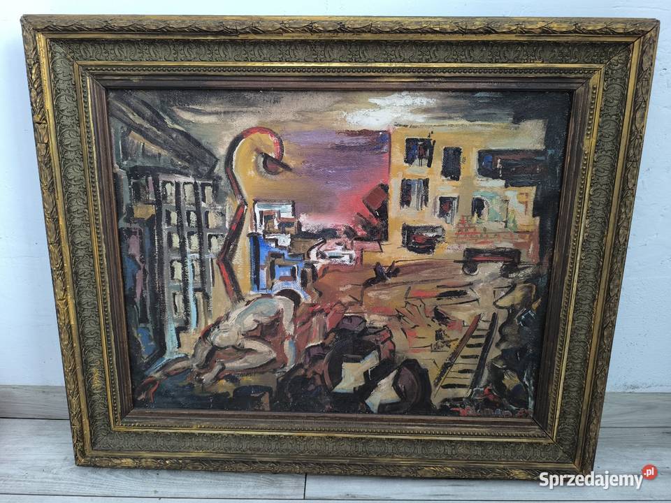 Piękny stary oryginalny obraz olejny 1947 r