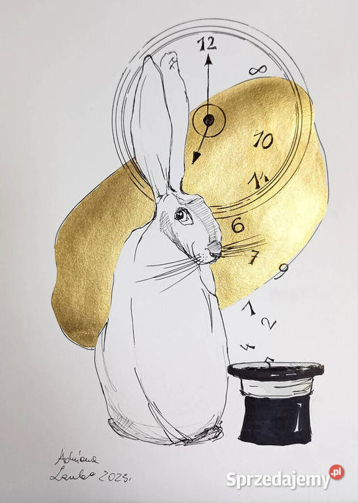 Biały królik rysunek piórkiem z dodatkiem Katowice