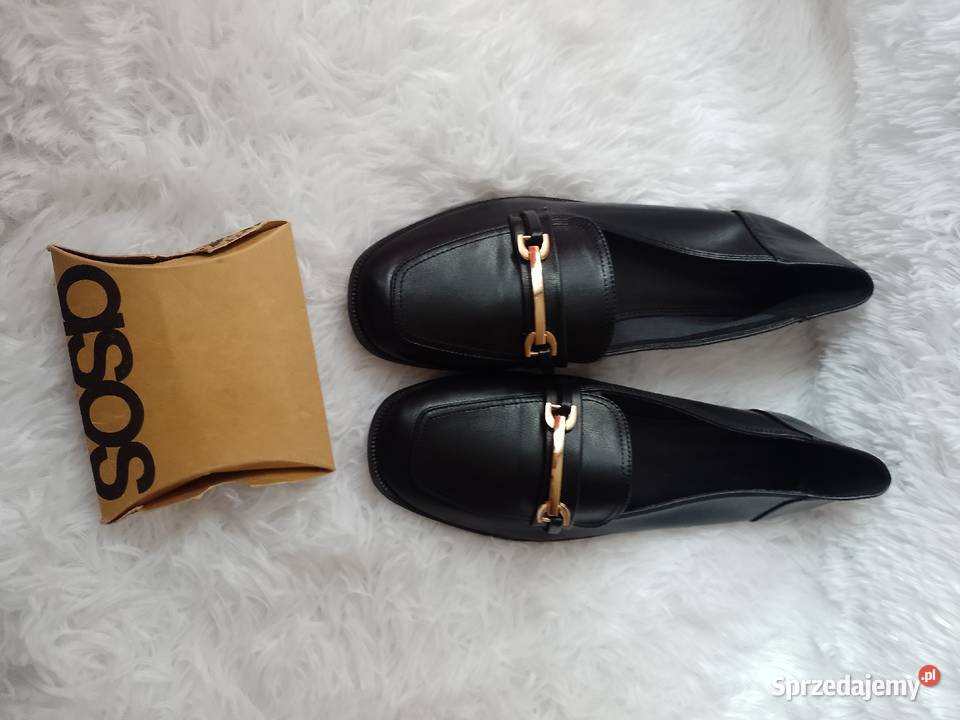 42 ASOS Czarne mokasyny baleriny biznesowe z skóra ekologiczna