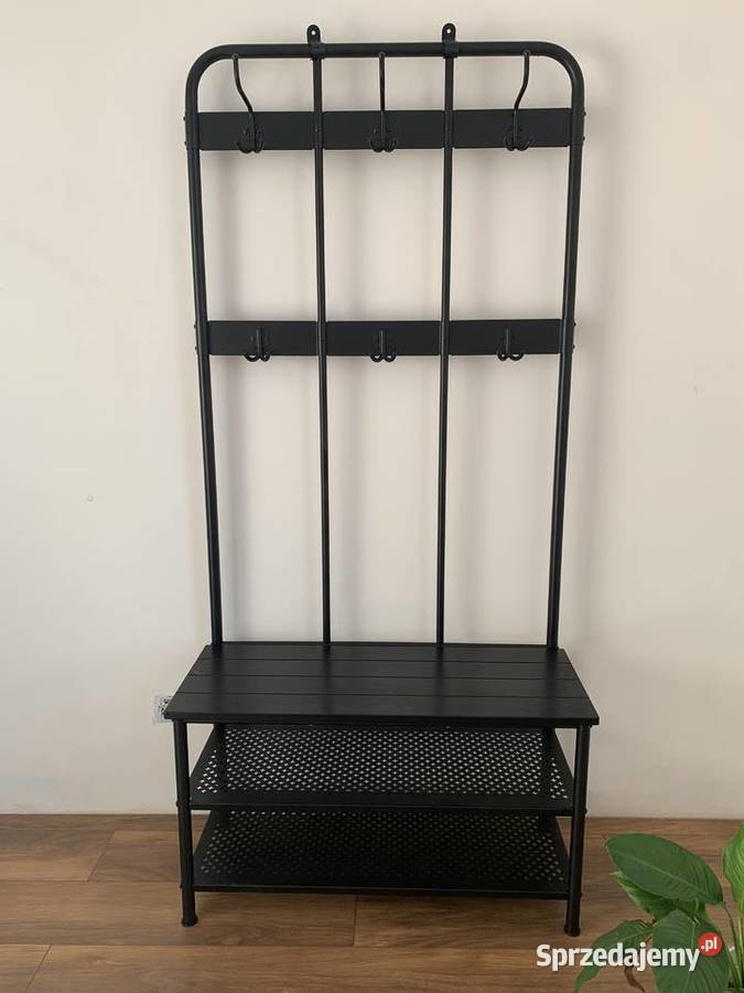 wieszak IKEA NIPASEN czarny ławka i półki na