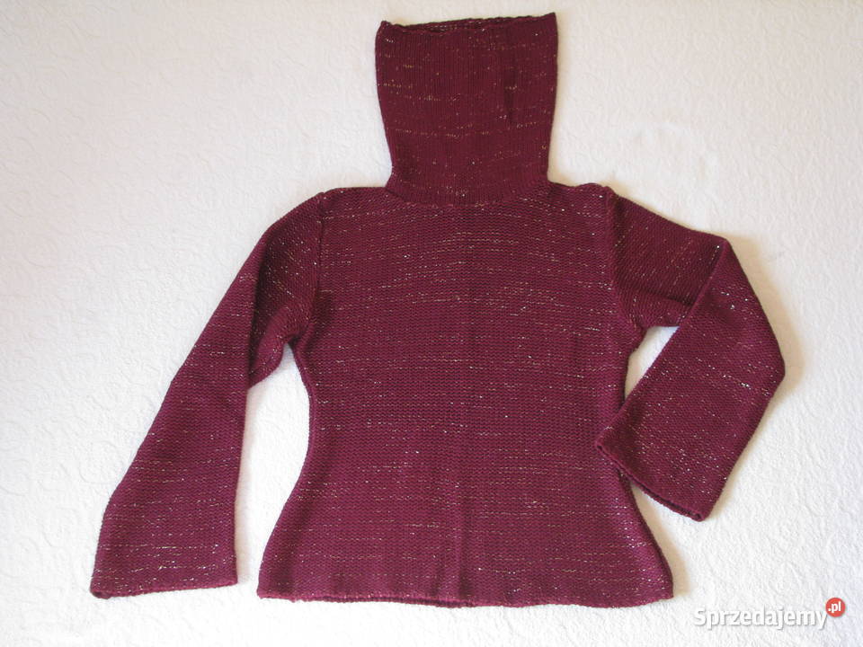 Bordowy sweterek golf ze złotą nicią M Brzegi sprzedam