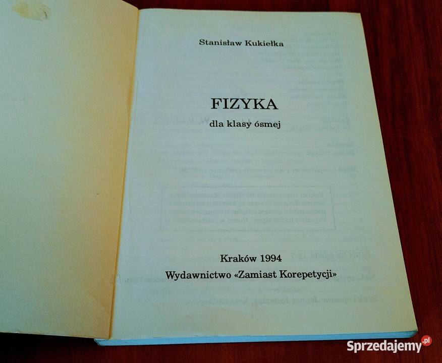 Fizyka 8 klasy ósmej Stanisław Kukiełka Rok wydania 1994