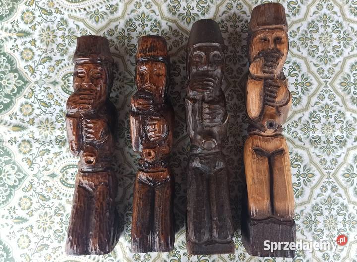 Stare drewniane figurki ręcznie rzeźbione łódzkie Wieluń