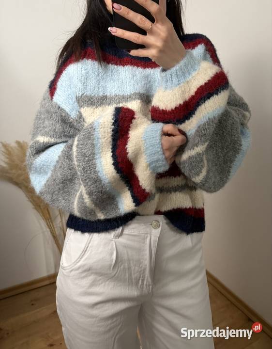 Miękki puszysty sweter w paski oversize rozmiar Swetry i golfy Ostrzeszów