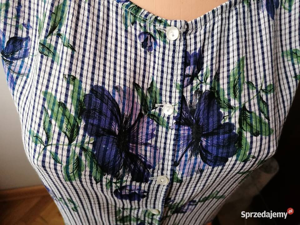 WALLISDAMSKI TOP BEZ RĘKAWÓW W KRATĘ KWIATY R38 Łódź