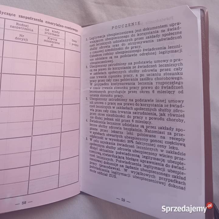 Legitymacja ubezpieczeniowa pracownika oświaty Koźminek