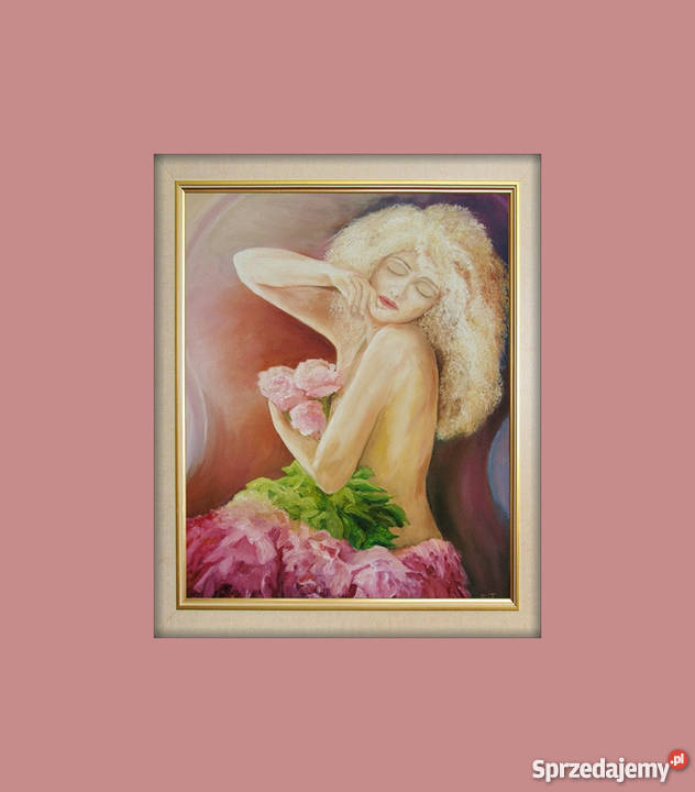 Obraz olejny Akt z kwiatami odcienie różowego Lublin sprzedam