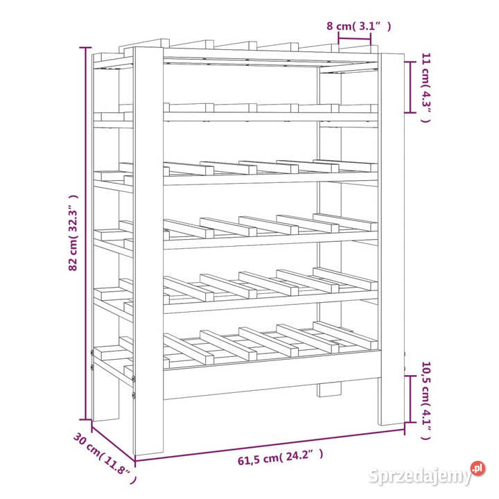 Stojak na wino 615x30x82 lite drewno sosnowe