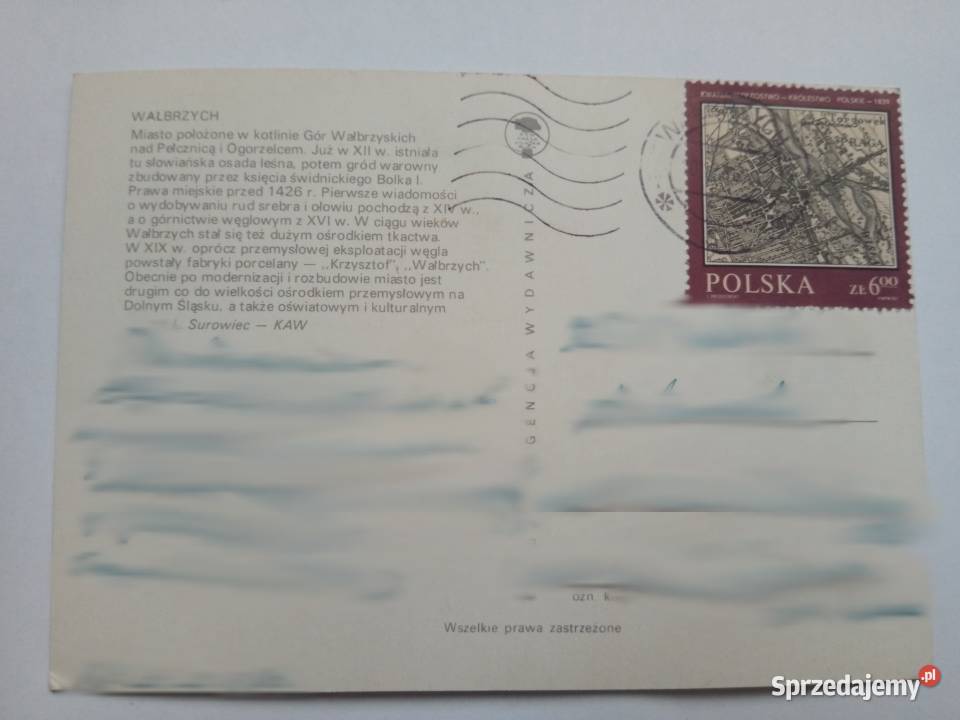 Pocztówka z Wałbrzycha z 1985r duży znaczek Dąbrowa Górnicza