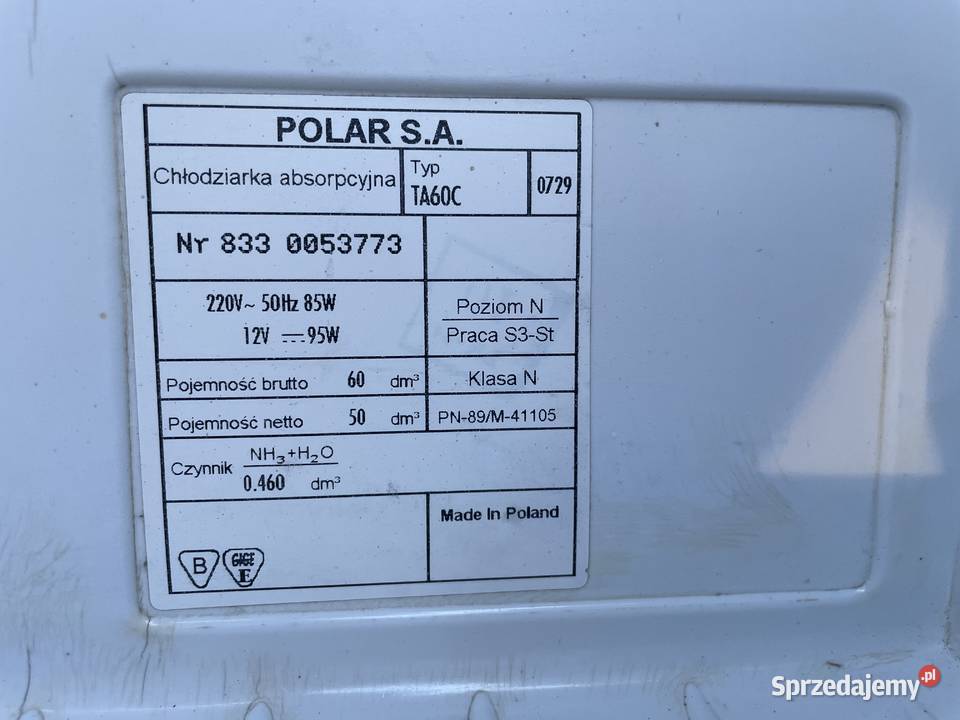 Lodówka Polar TA 60C Absorbcyjna 12230v 52cm Rzeszów sprzedam