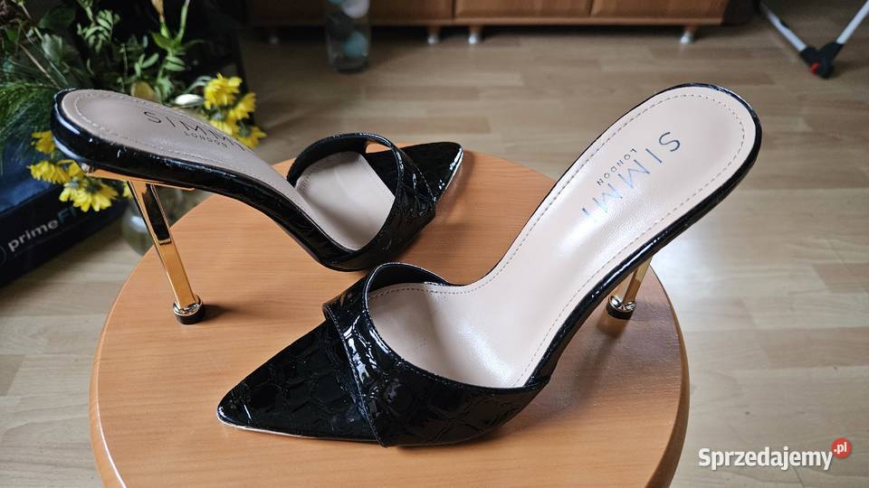 Sexy klapki na szpilce 37 czarne lakierowane inna Szczecin