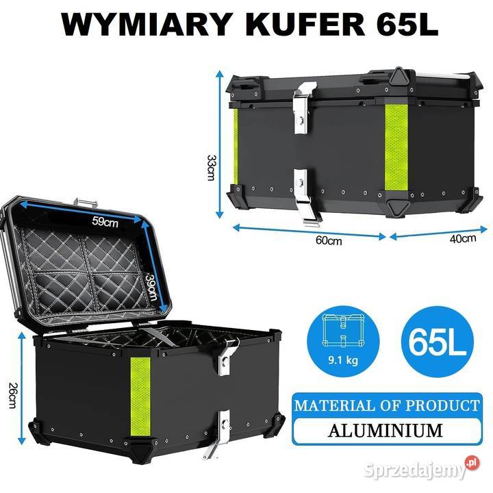 ALUMINIOWY kufer motocyklowy CZARNY 65L Żyrardów