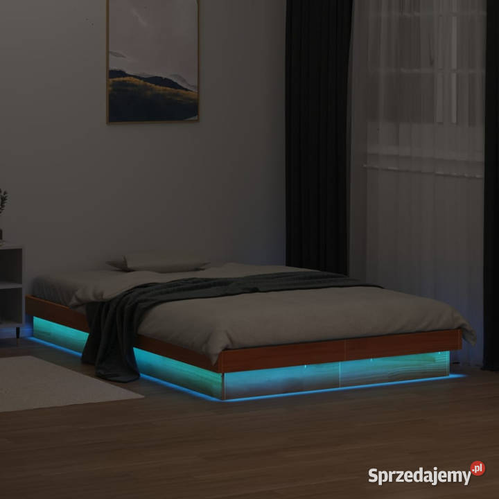 Rama łóżka z LED woskowy brąz lite drewno Warszawa
