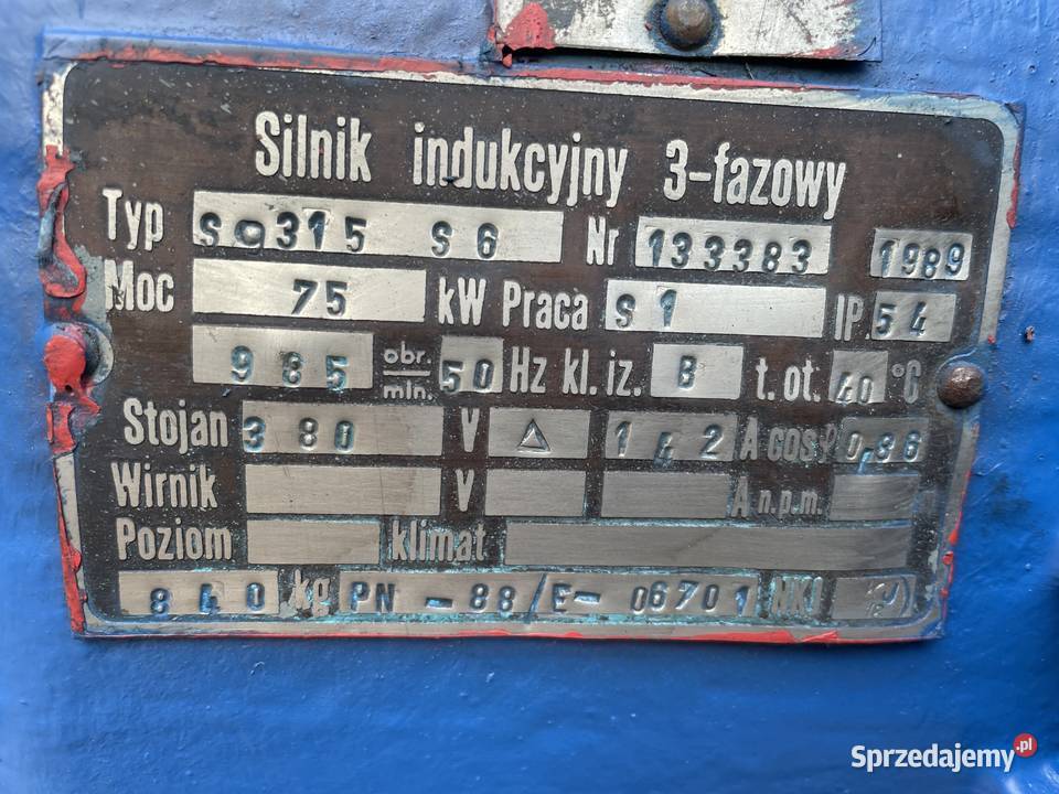 Silnik elektryczny 75 kW 980 obr wielkopolskie Koło sprzedam