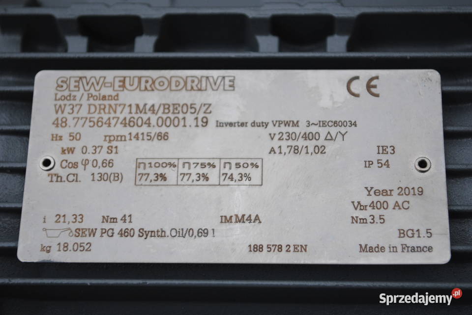 Motoreduktor kątowy 037kw 66obrmin z hamulcem sprzedam
