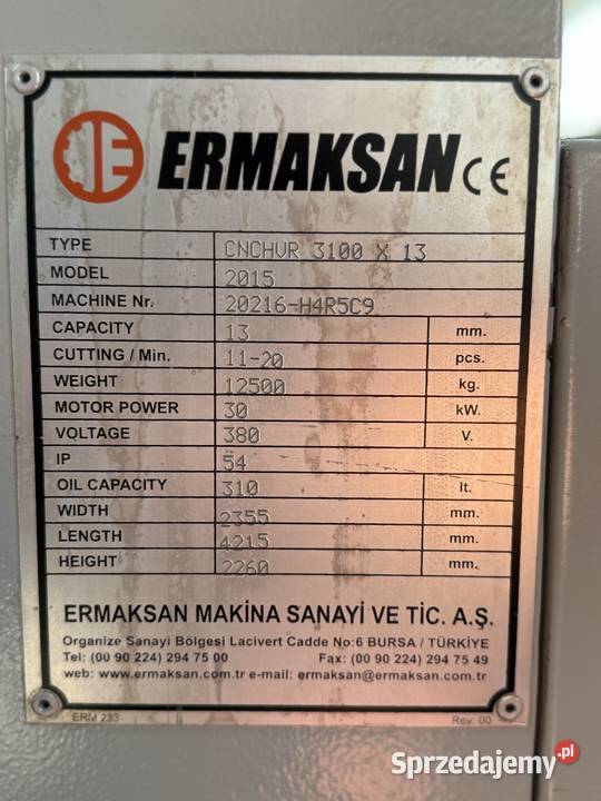Gilotyna ERMAKSAN CNC 3100x13 Dąbrówka Tczewska