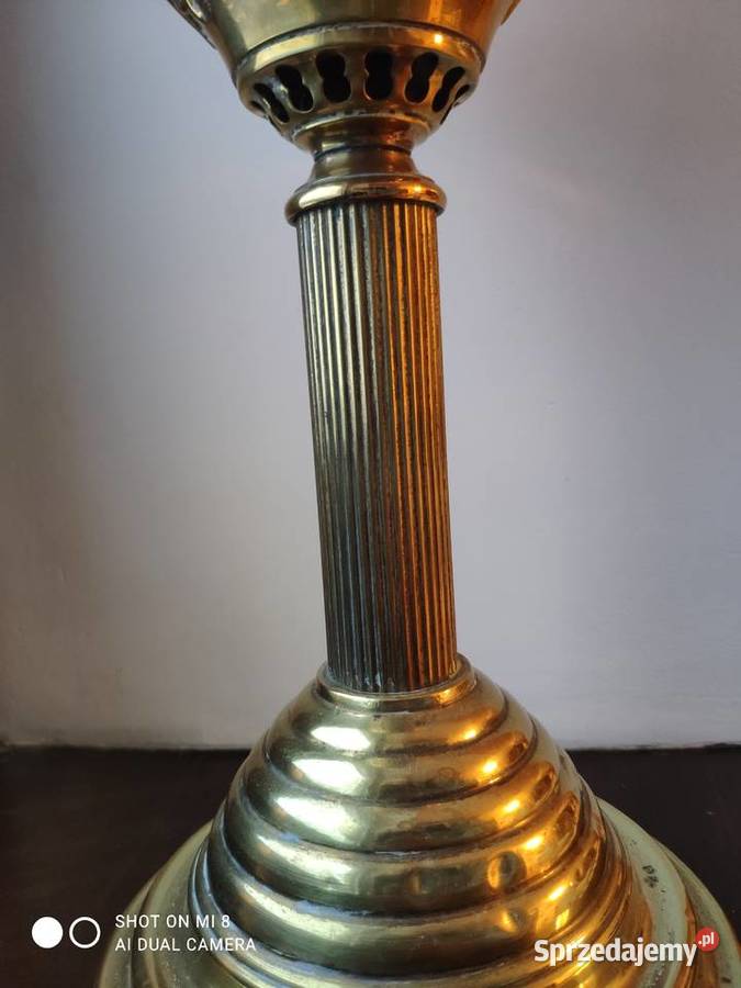 Ogromna wiktoriańska mosiężna lampa naftowa 3 Kraków