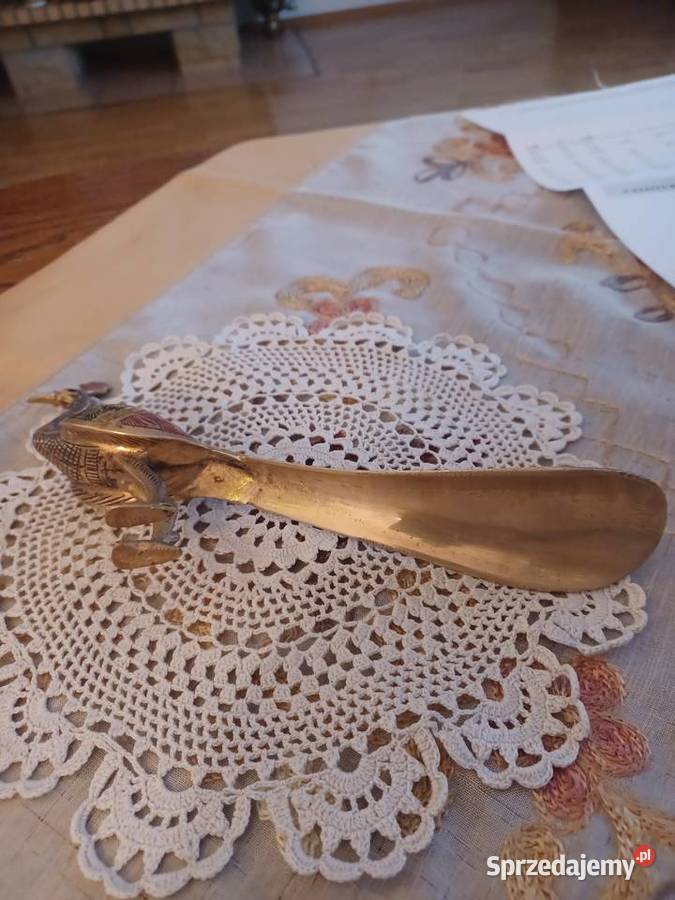 Piękna ekskluzywne mosiężna łyżka do butów Paw Poznań