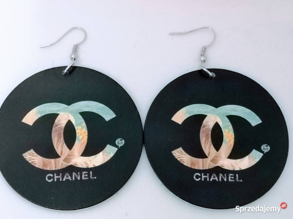 Kolczyki duże drewniane malowane koła napis 2 sprzedam