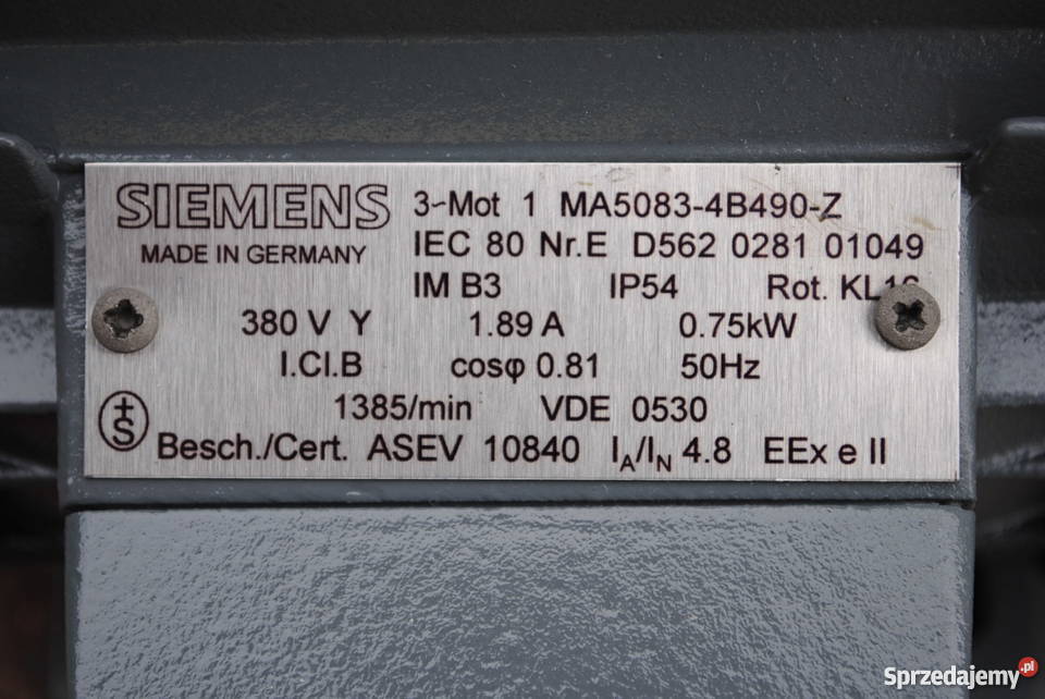 Silnik elektryczny 075kw 1385obrmin SIEMENS lubuskie Kargowa