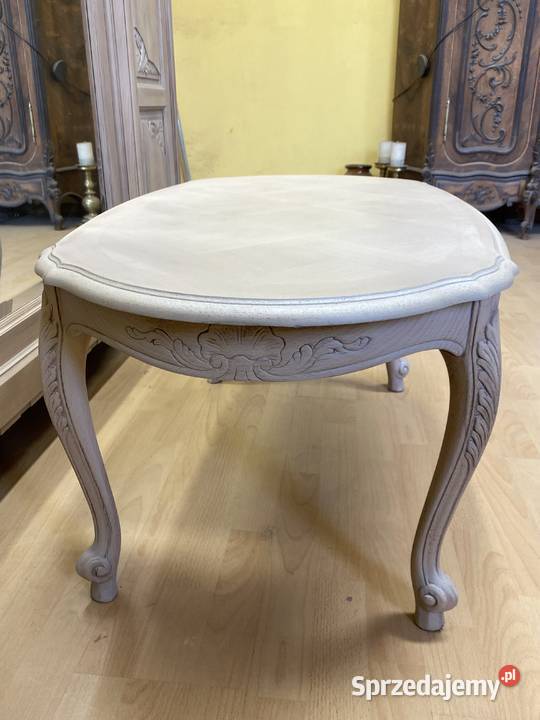 Ława kawowa kremowa vintage Francja Ludwik XV 101cm