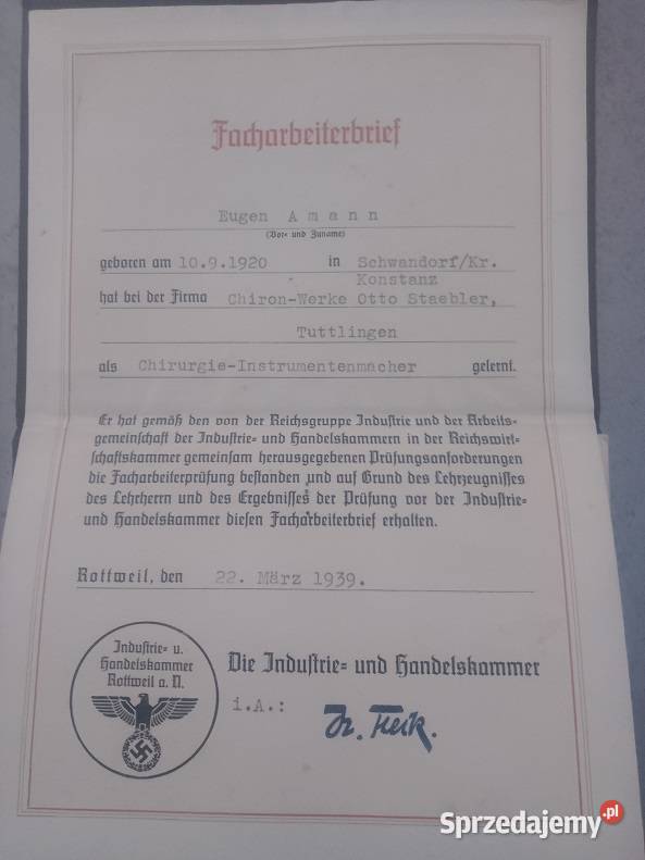 III Rzesza Dokumenty Milejewo