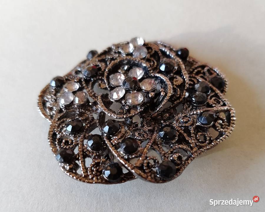 BROSZKA z kryształkami postarzane srebro