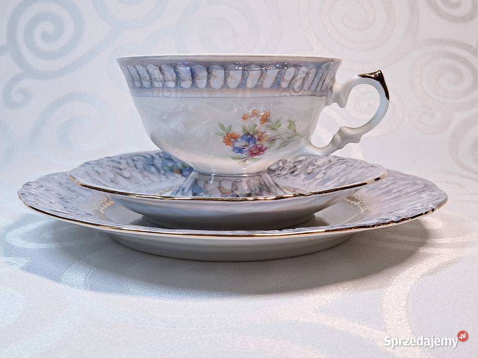 Porcelanowe trio WAWEL filiżanka 2 talerzyki PRL lubuskie