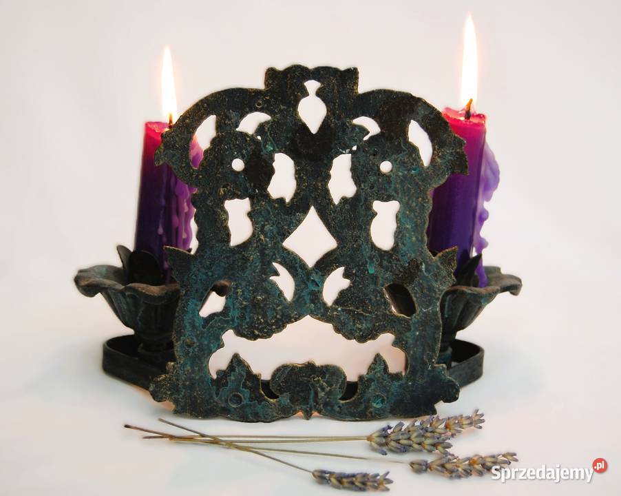 Świecznik żeliwny metalowy patynowany Lublin