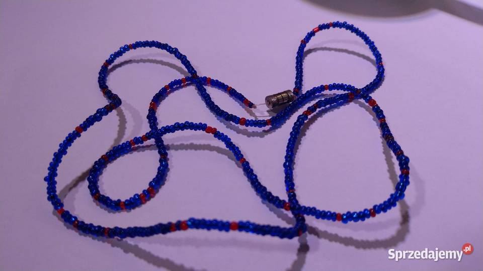 Niebiesko czerwona bransoletka handmade koraliki Warszawa