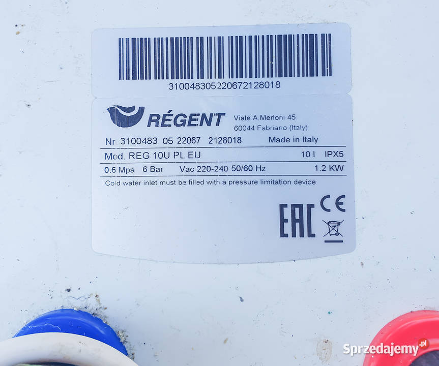 Podgrzewacz wody Regent REG 10U 10L 1200W Częstochowa