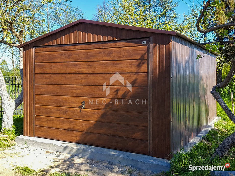 Garaż Blaszany 35x5m Brama uchylna Ciemny Orzech blacha