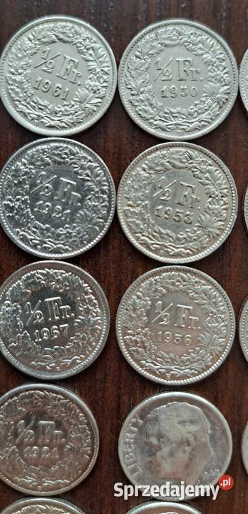 Srebrne monety 15 franka 10 centów one dime Numizmatyka Szczecin sprzedam