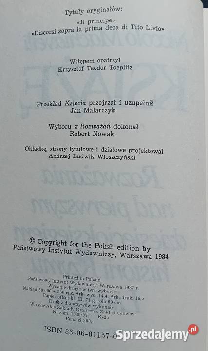 Niccolo Machiavelli Książę PIW 1987 r Wydanie II Koźminek sprzedam