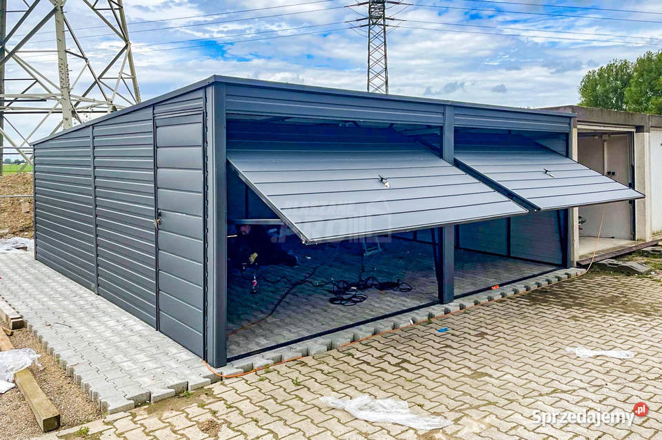 Garaż Blaszany 6x6m 2x Brama Uchylna Drzwi dach