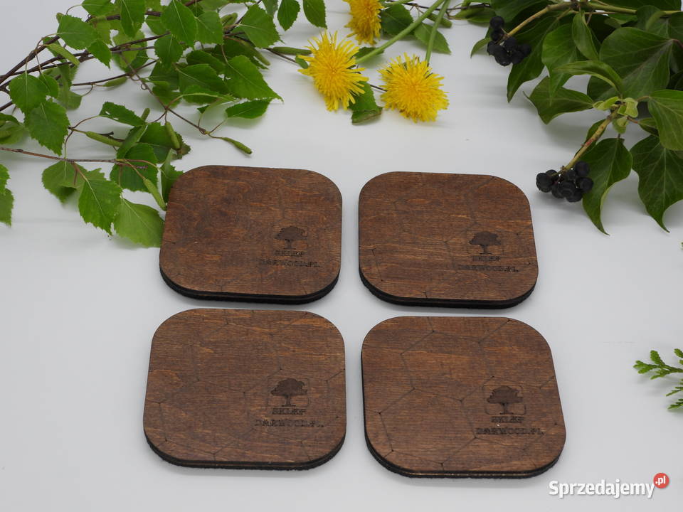 Podkładki drewniane pod kubek komplet 4 na stół Witkowo