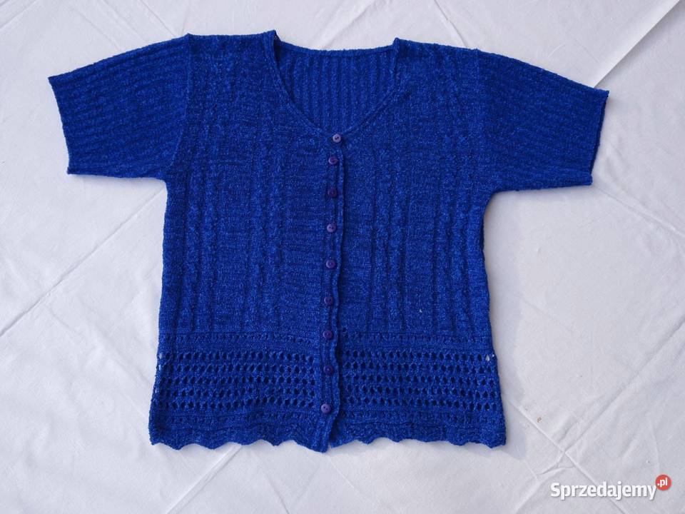 Sweterek Zapinany Ażurowy Bluzka 40 42 szafirowy Moda i Styl Nowy Sącz