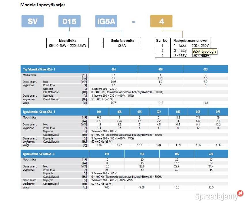 Falownik LG 075 kW 25A zas 3x400V SV008iG5A4