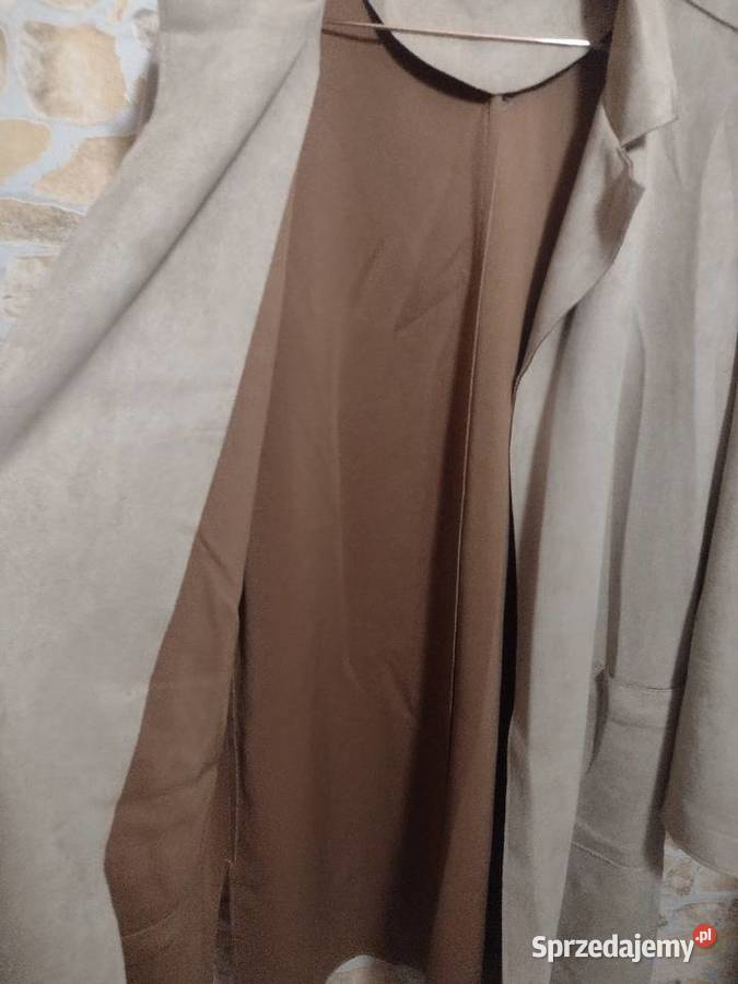 42XL Brązowy płaszcz zamszopodobny z Londynu brązowy/beżowy Kurtki i płaszcze