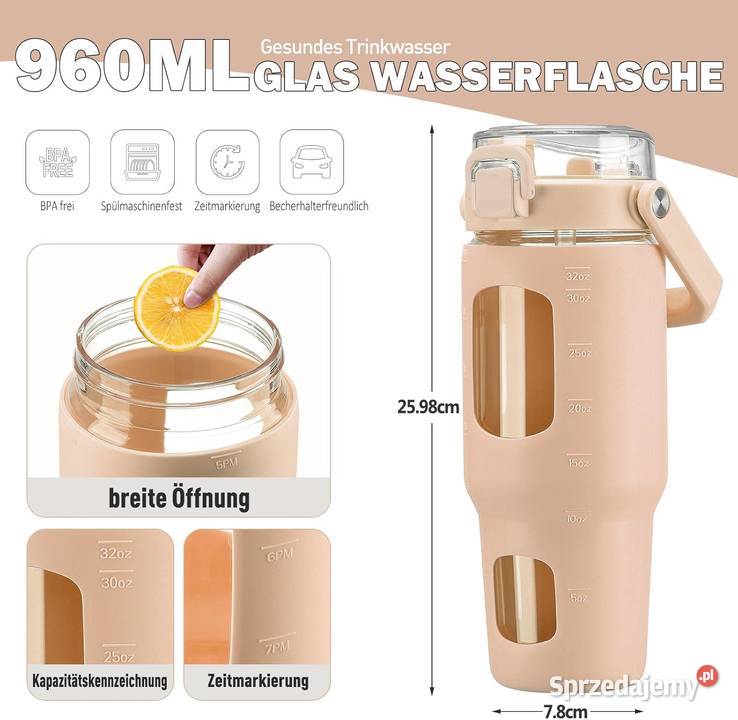 HYDRAGLAZIC Szklana butelka na wodę 960ml z AGD drobne Jadowniki sprzedam