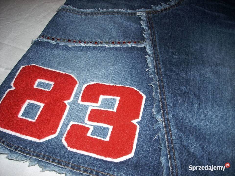 DŻINSOWA spódnica aplikacja z numerem 38 M niebieski Spódnice i sukienki