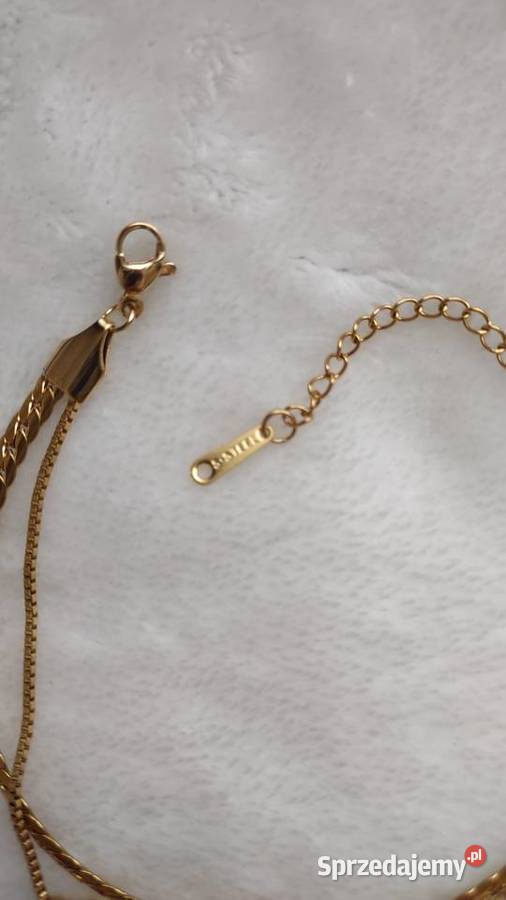 Podwójna złota bransoletka serduszka stal Olkusz