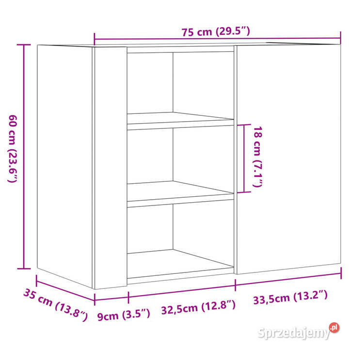 Szafka wisząca brązowy dąb 75x35x60 WM848429 Warszawa