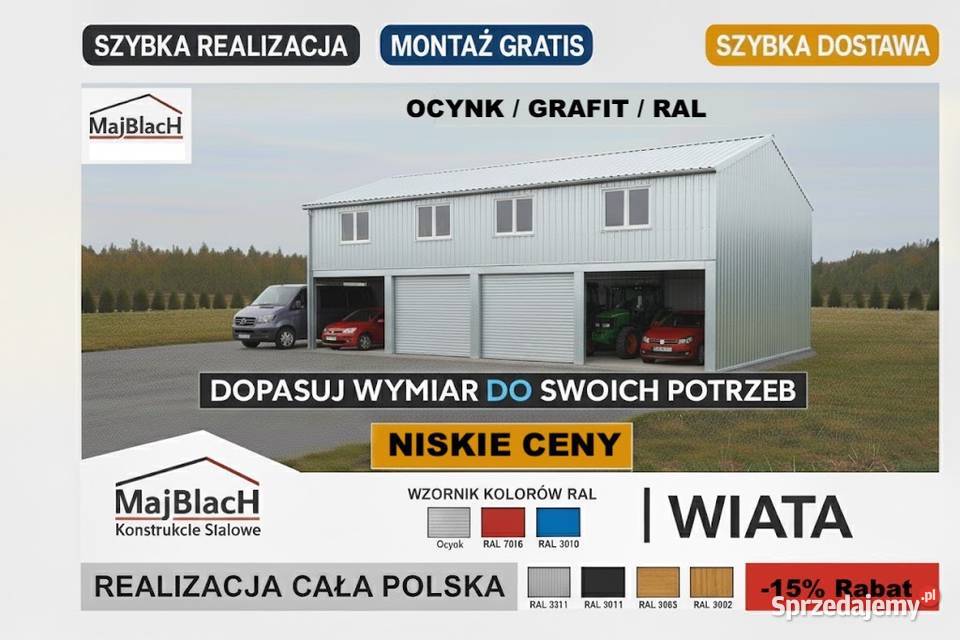A184Garaż Blaszany z Bramami Wjazdowymi Hala