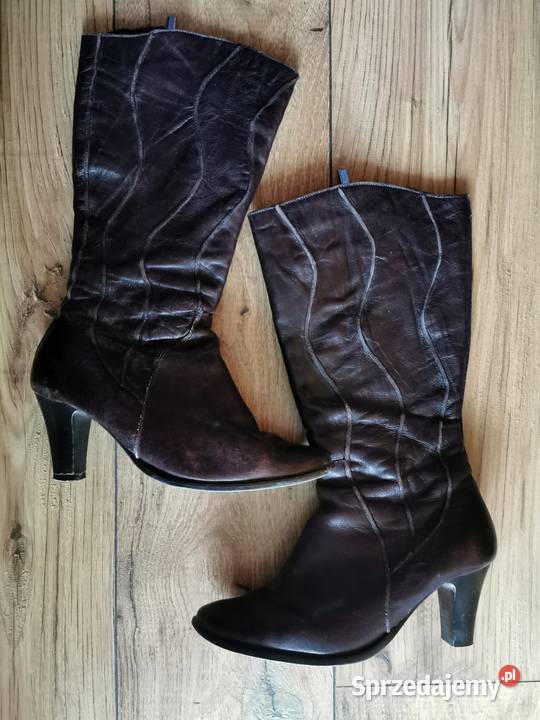 Skórzane damskie sztyblety kozaki 38 śliwowe na inna pomorskie Reda