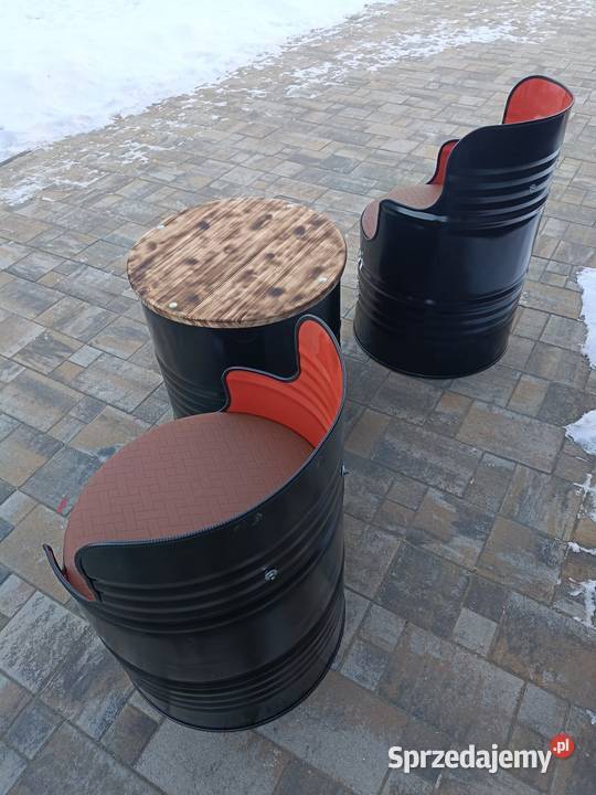 Meble z metalowych beczek Fotel Stolik Eko skóra