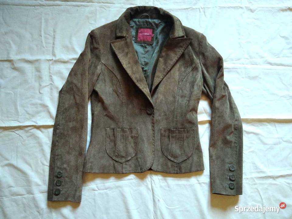 skórzana zamszowa marynarka oliwkowa r M 38 sprzedam