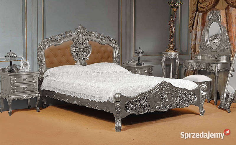 Nowe łóżko srebrne tapicer 160x200 barok rokoko
