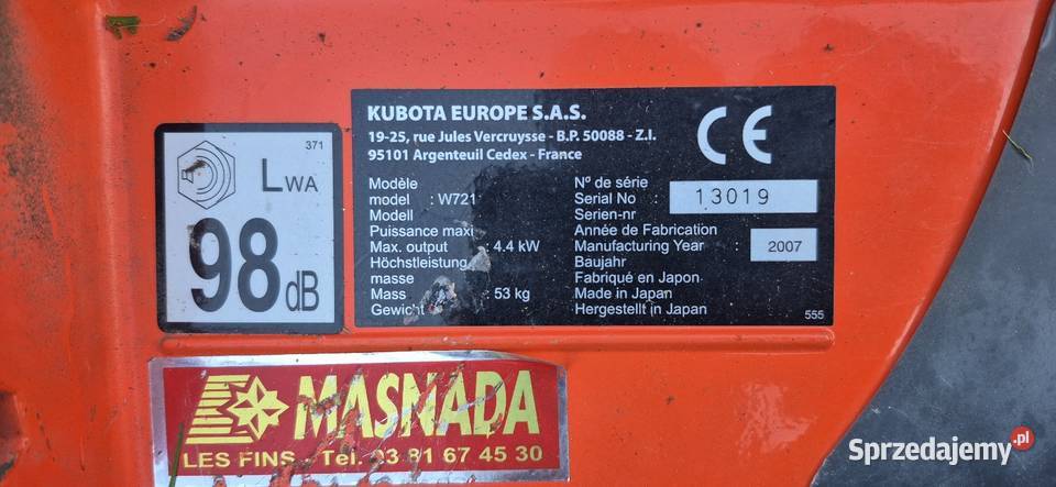 kosiarka kubota w721 pro kardan sprzęgło napęd Ostrowiec Świętokrzyski sprzedam